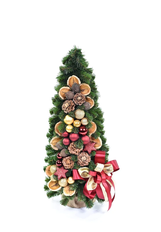 Pinus, fir, spruce, pine, balls, ribbons, decoration, table, Christmas tree, ornament, Wood Plastic Cotton, Green, 60 cm