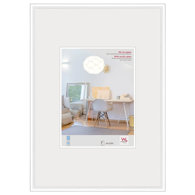 walther Design Picture Frame White 60 x 80 cm with Art Glass, New Lifestyle Plastic Frame KVX080W