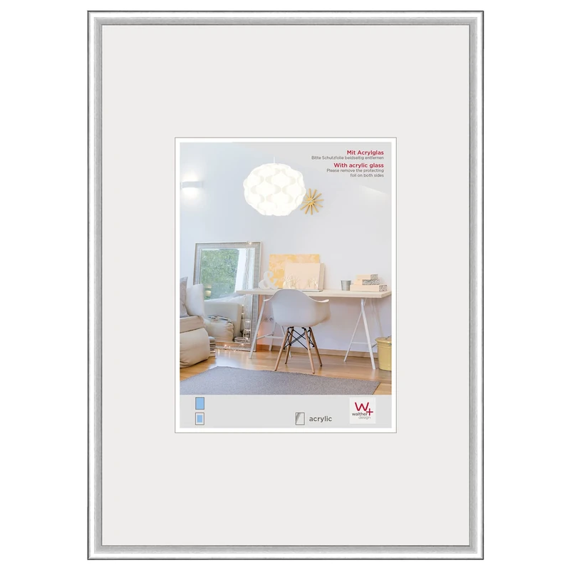 walther Design Picture Frame White Poster size with Art Glass, New Lifestyle Plastic Frame KVX691W