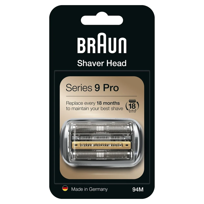 Braun Series 9 Electric Shaver ORIGINAL Replacement Head, Easily Attach Your New Shaver Head, Also Compatible with Series 9 Pro Electric Razors, 94M, Silver