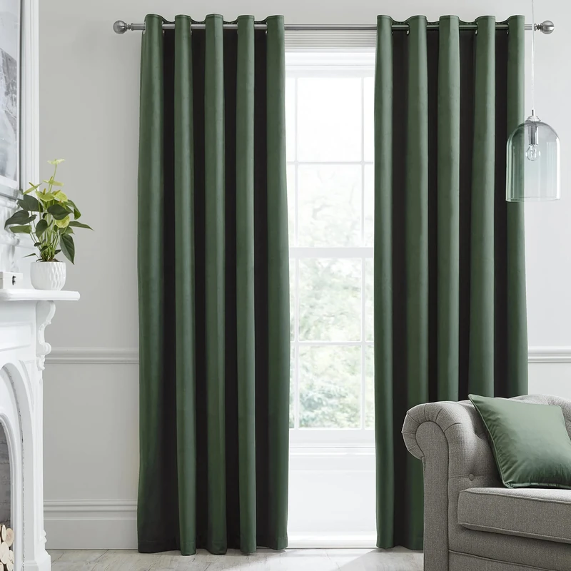 Laurence Llewelyn-Bowen - Bottle Green Velvet Curtains W90 x L72" (229 x 183cm) - 2 Panels - Blackout Curtains for Bedroom - Green Eyelet Curtains - Thermal & Soundproof Curtains - Montrose Collection