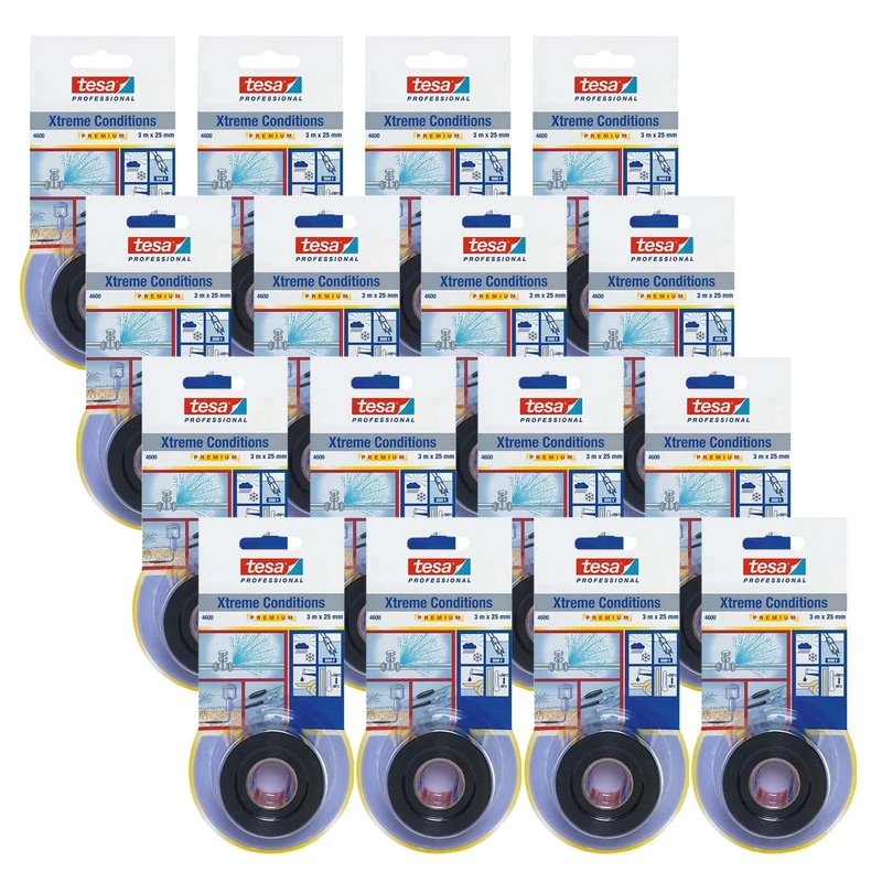 tesa 4600 Self Amalgamating Tape for Extreme Conditions, 25mm x 3m - Black - 16 Rolls