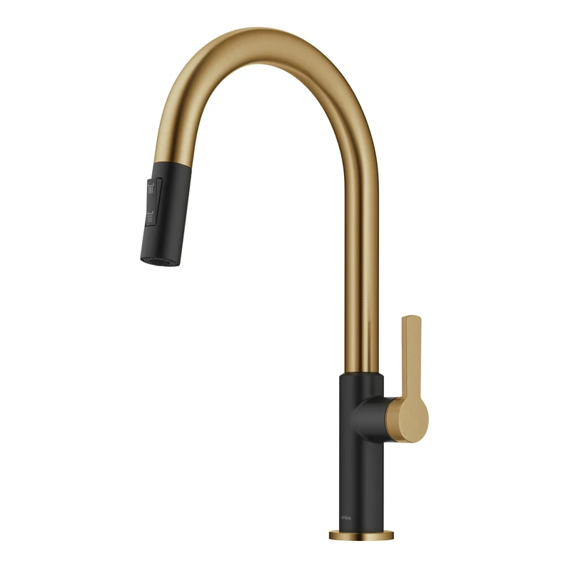 Kraus Oletto Single Handle Pull-Down Kitchen Faucet in Brushed Brass/Matte Black, KPF-2820BBMB