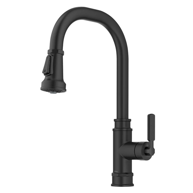 KRAUS Allyn Transitional Industrial Pull-Down Single Handle Kitchen Faucet in Matte Black, KPF-4101MB
