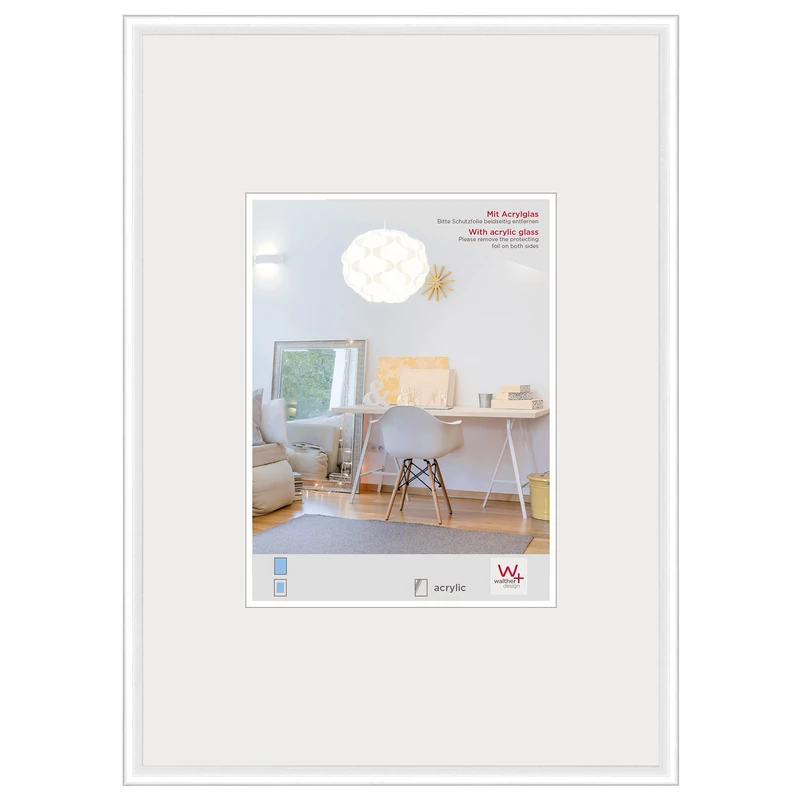 walther Design Picture Frame White 50 x 70 cm with Art Glass, New Lifestyle Plastic Frame KVX070W
