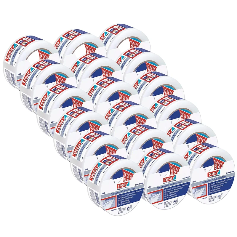 tesa Professional Clear Duct Tape - Waterproof Outdoor Clear Repair Tape, 33 m x 50 mm - 18 Rolls