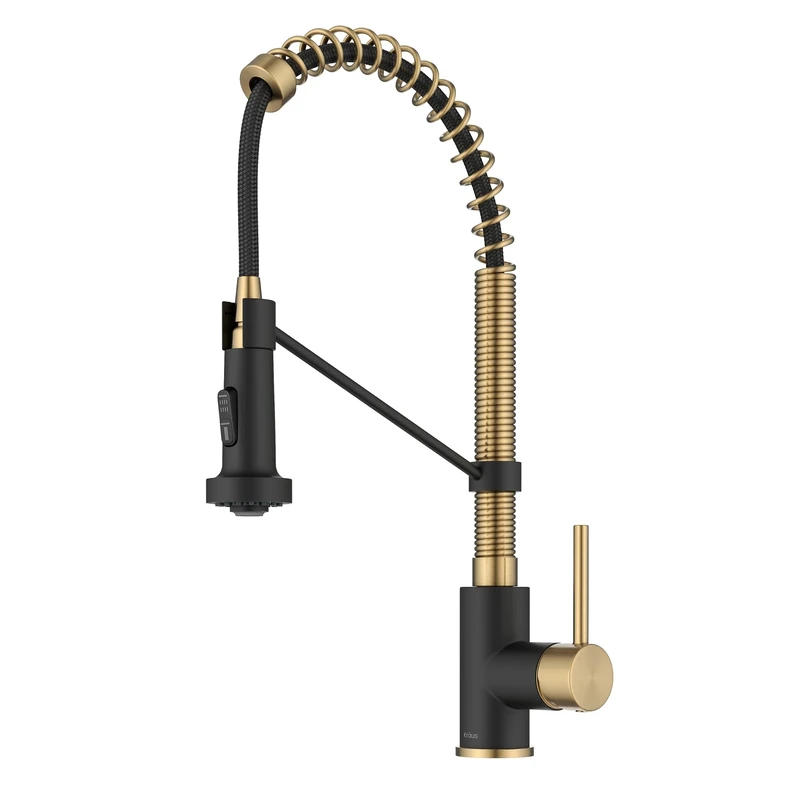 KRAUS Bolden Commercial Style Pull-Down Single Handle 18-Inch Kitchen Faucet in Brushed Brass/Matte Black