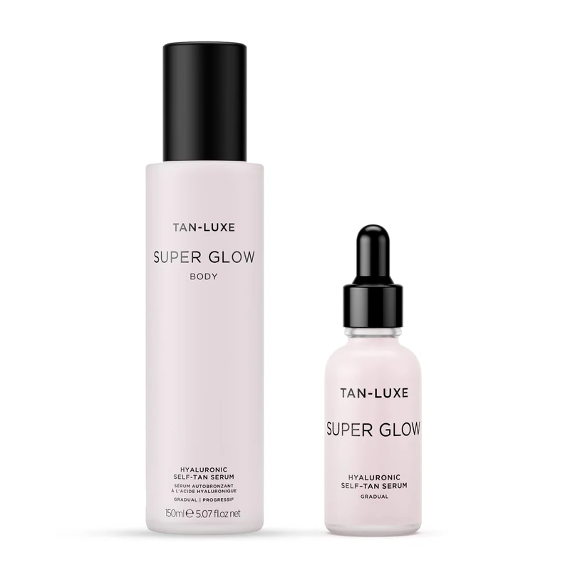 TAN-LUXE Fake Tan Serum Set SUPER GLOW, Face & Body, Daily Gradual Fake Tanning Skincare, Cruelty Free & Vegan