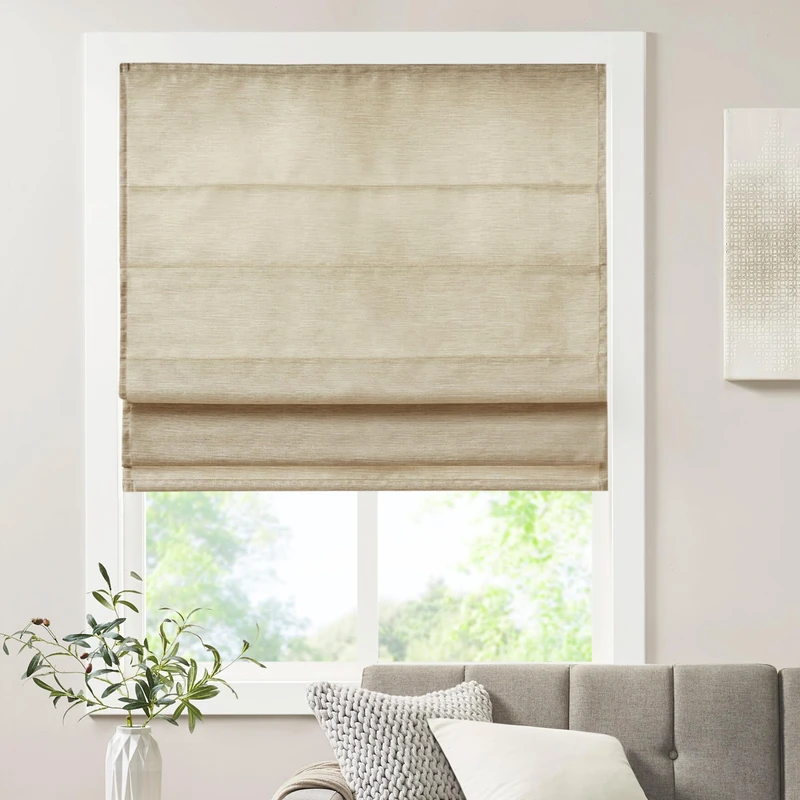 Madison Park Cordless Roman Shades-Fabric Privacy Panel Darkening Energy Efficient, Thermal Insulated Window Blind Treatment, for Bedroom, Living Room Decor, 27x64, Como, Taupe