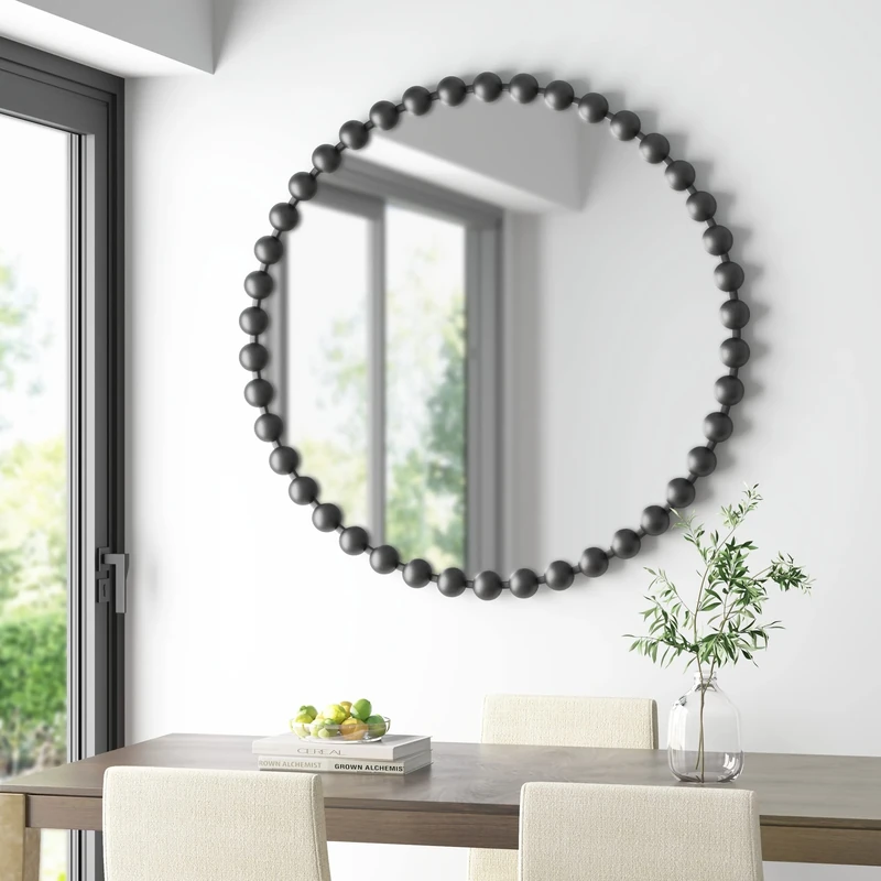 Madison Park SIGNATURE Wall Décor Marlowe Metal Spherical Frame Round Mirror for Living Room - Home Accent, Ready to Hang Bedroom Decoration, 36" Diameter, Black