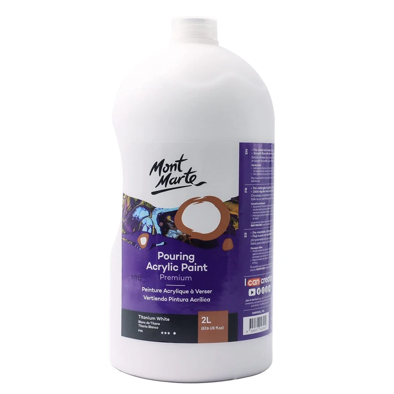 MONT MARTE Premium Pouring Acrylic Paint, 2L (67.6oz), Titanium White, Pre-Mixed Acrylic Paint, Suitable for a Variety of Surfaces Including Stretched Canvas, Wood, MDF and Air Drying Clay. - Image 1