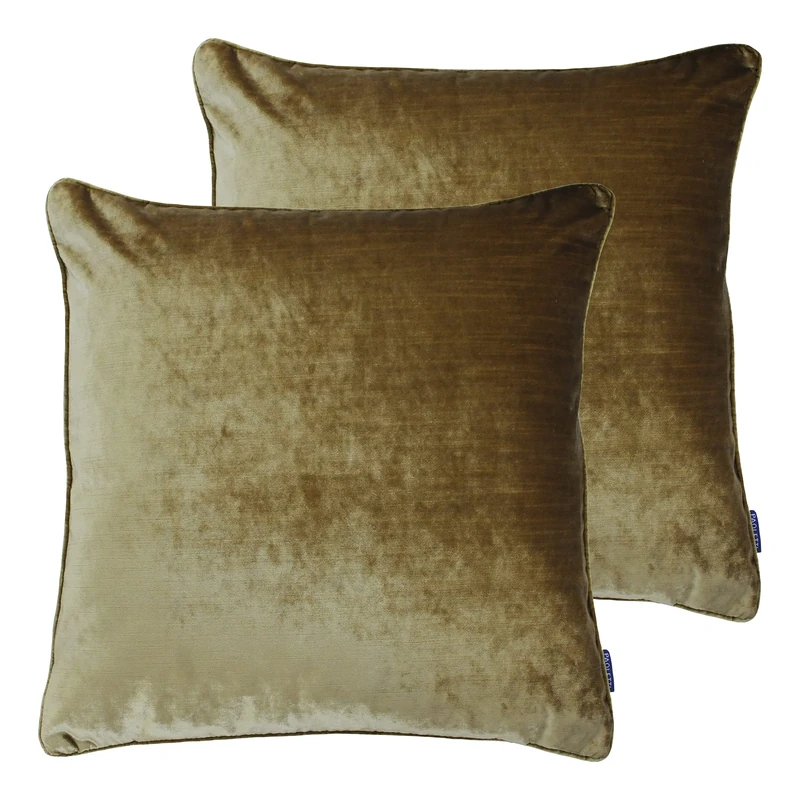 Paoletti Luxe Velvet Twin Pack Feather Filled Cushions, Gold, 55 x 55cm