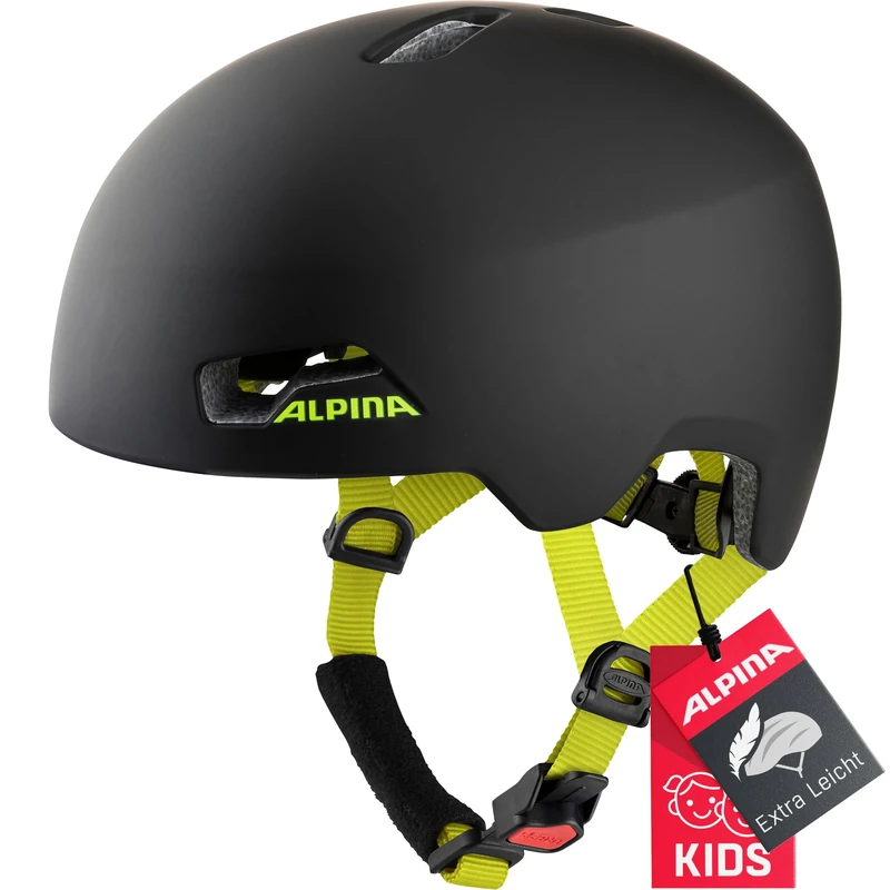 ALPINA Unisex - Children, HACKNEY cycling helmet, black-neon yellow matt, 47-51 cm