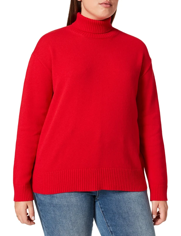 Maerz Women's Rollkragen Pullover Merino Extrafein Sweater, Cranberry, Loose Fit