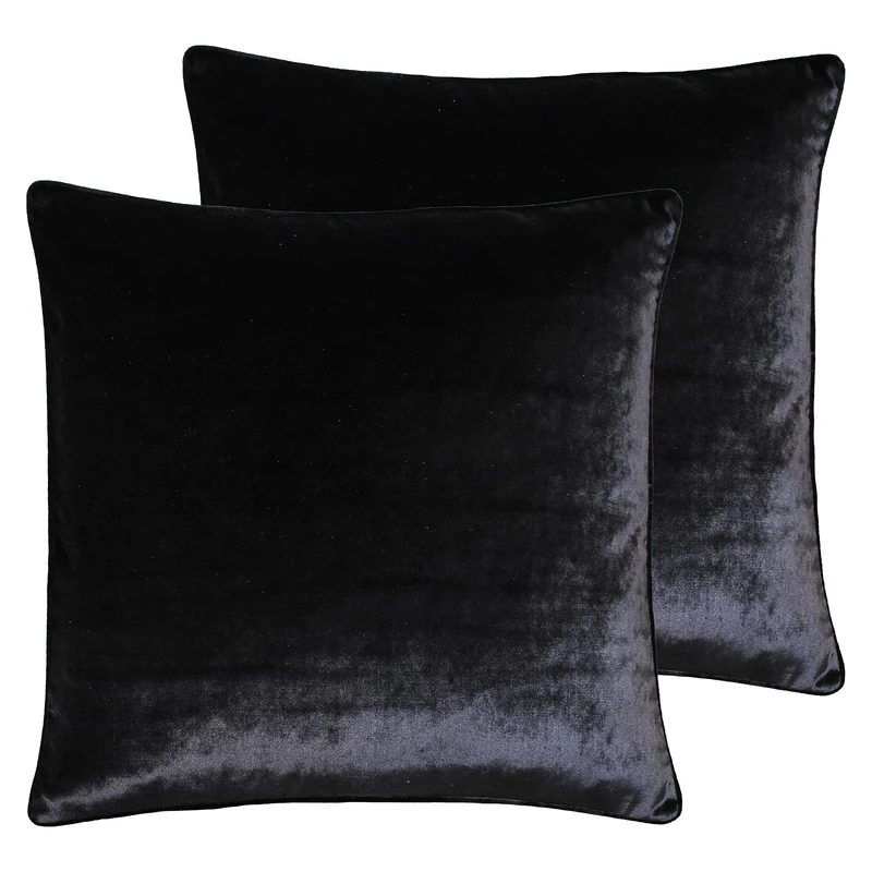 Paoletti Luxe Velvet Twin Pack Feather Filled Cushions, Black, 55 x 55cm