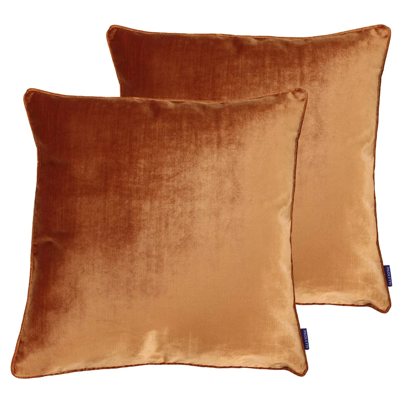 Paoletti Luxe Velvet Twin Pack Feather Filled Cushions, Rust, 55 x 55cm