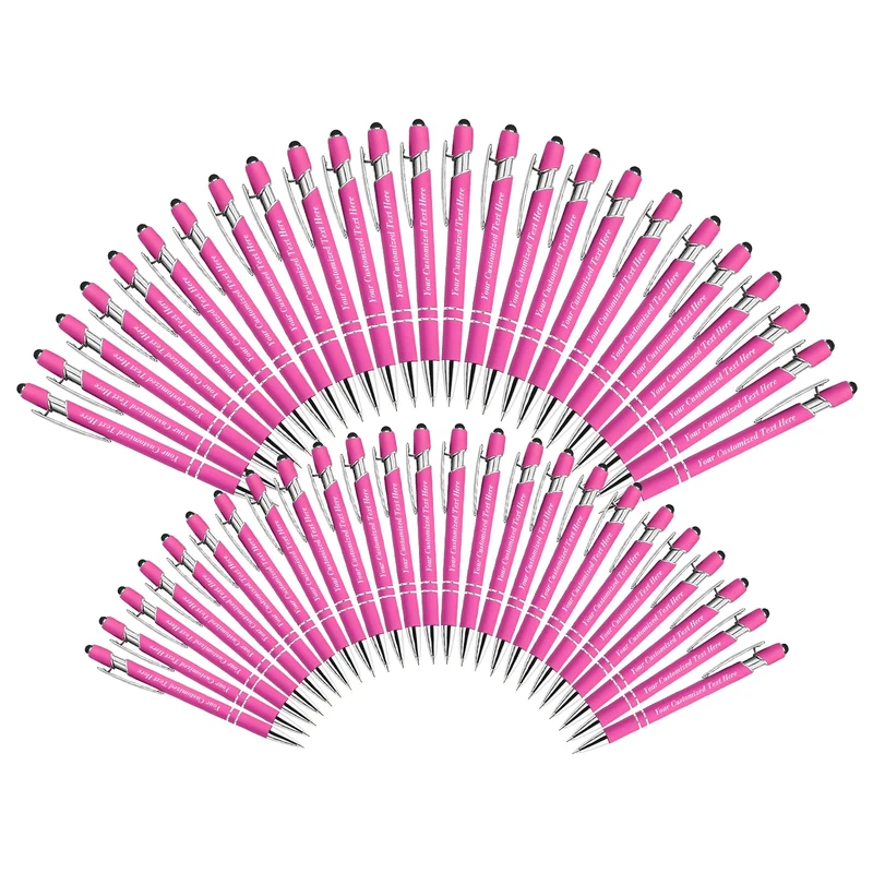 250 Pack Personalised Pens in Bulk with Stylus Tip - Custom Print with Name 0.5 mm Soft Touch Medium Ballpoint Pen-Free Personalization Black Ink for Office,School,Teacher,Graduation,Company,Christmas