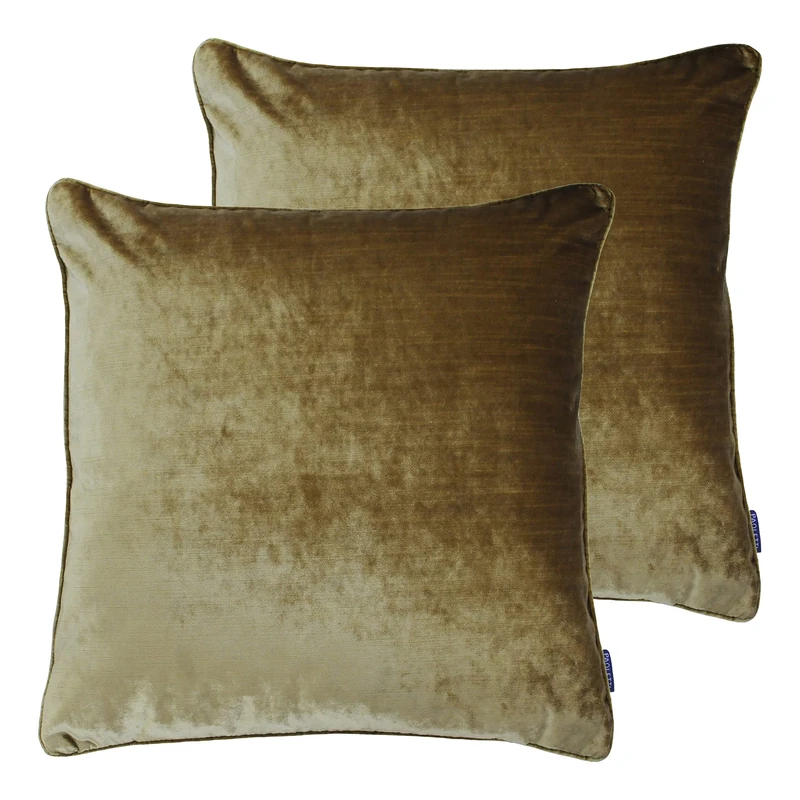 Paoletti Luxe Velvet Polyester Filled Cushions (Twin Pack), Polyester, Gold