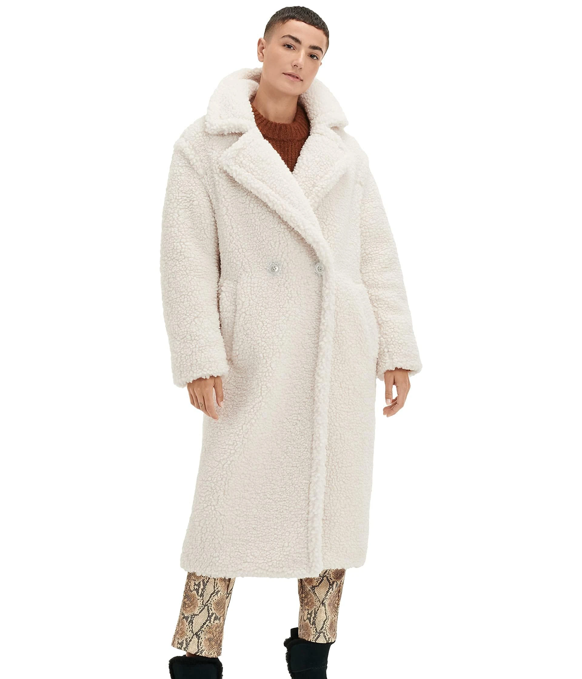 UGG Gertrude Long Teddy Coat Jacket 2022 Winter White, M
