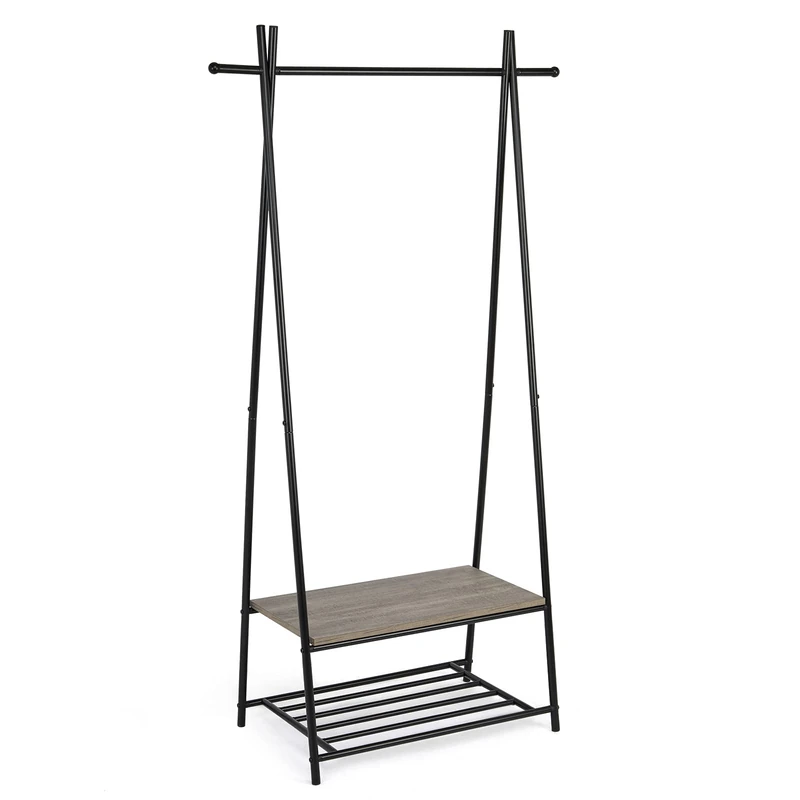 Mondeer Vintage Industrial Coat Tree, Grey Shoe Stand with Storage Shelf and Hats Storage, Hallway Matt Metal Frame Shoe Rack with Clothes Rack, 25 kg Weight Capacity - Image 1
