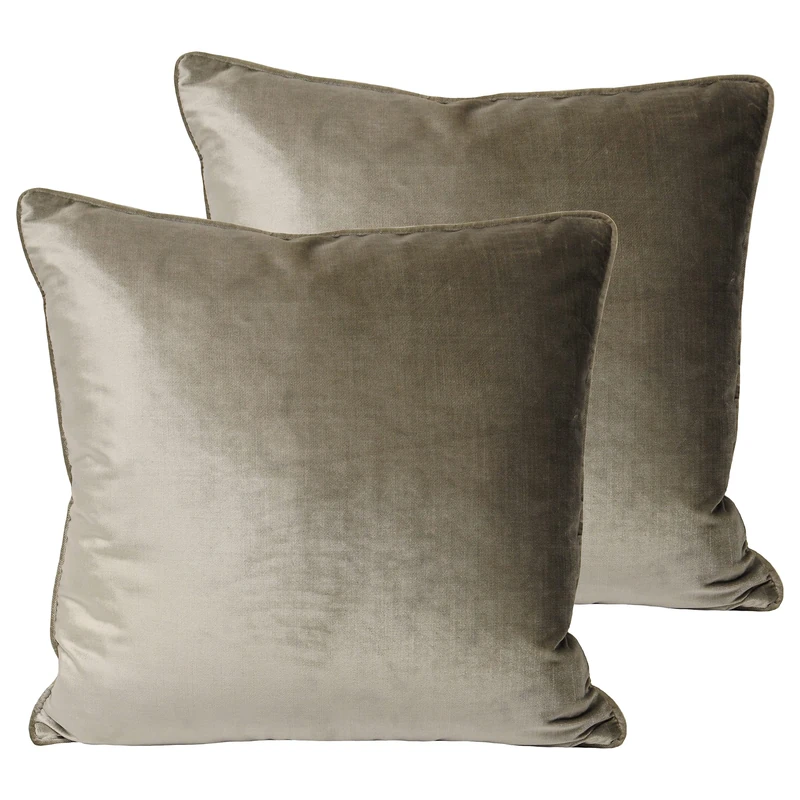 Paoletti Luxe Velvet Twin Pack Feather Filled Cushions, Mink, 55 x 55cm
