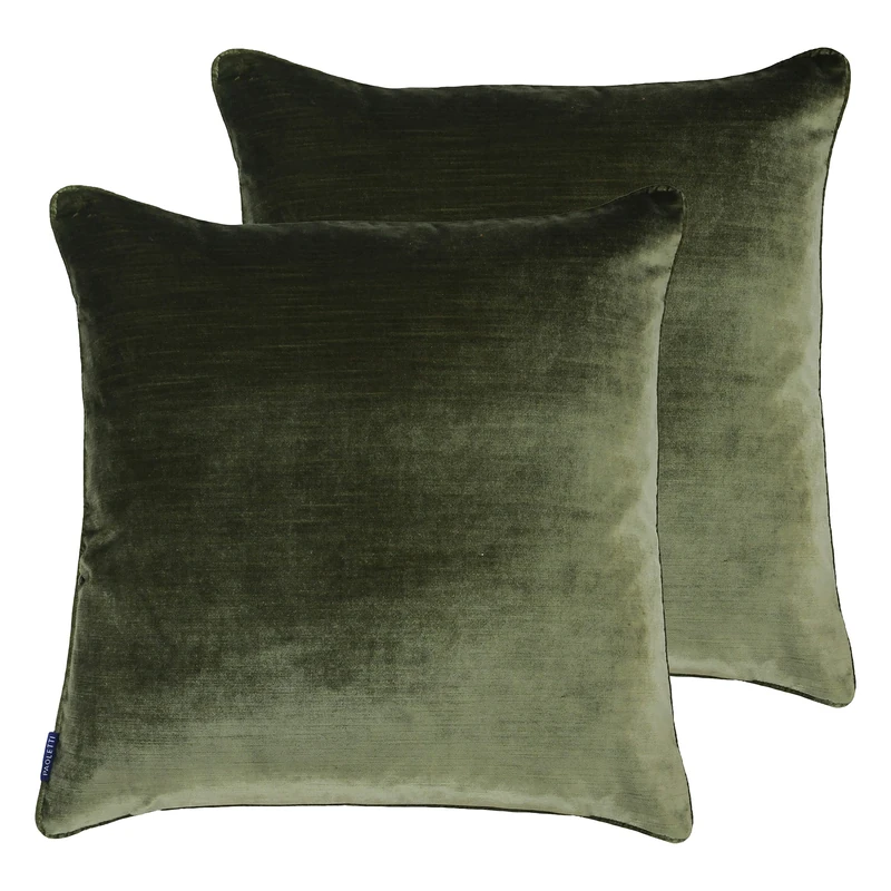 Paoletti Luxe Velvet Twin Pack Polyester Filled Cushions, Olive, 55 x 55cm