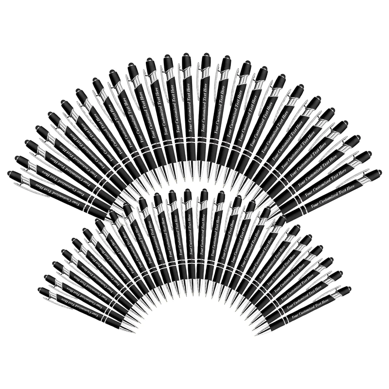 250 Pack Personalised Pens in Bulk with Stylus Tip - Custom Print with Name 0.5 mm Soft Touch Medium Ballpoint Pen-Free Personalization Black Ink for Office,School,Teacher,Graduation,Company,Christmas