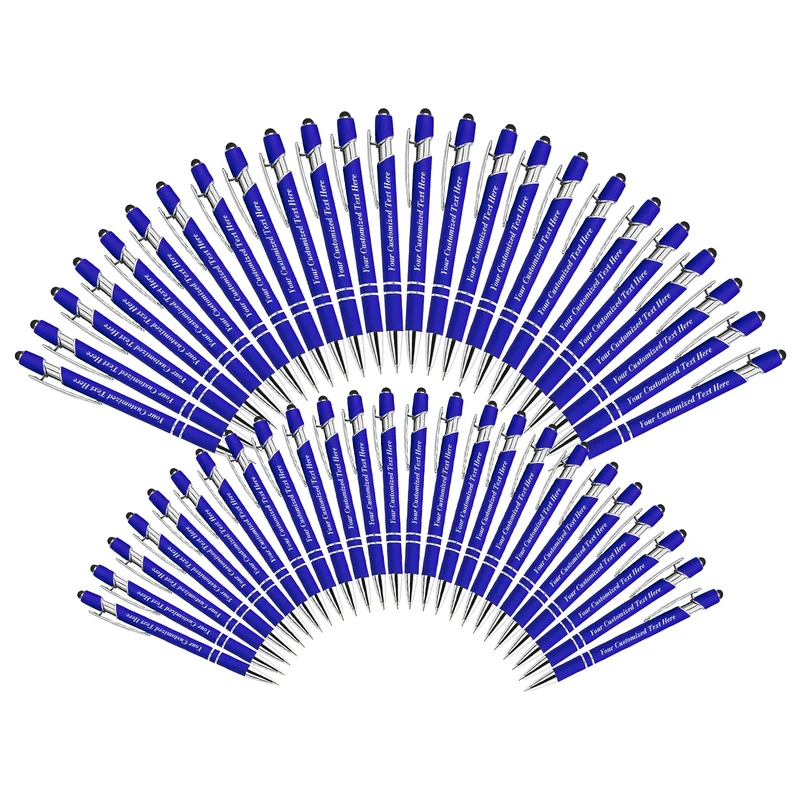 250 Pack Personalised Pens in Bulk with Stylus Tip - Custom Print with Name 0.5 mm Soft Touch Medium Ballpoint Pen-Free Personalization Black Ink for Office,School,Teacher,Graduation,Company,Christmas