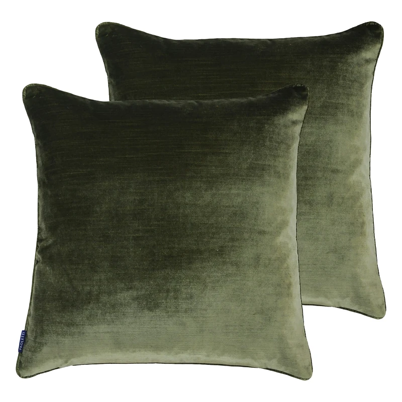 Paoletti Luxe Velvet Twin Pack Feather Filled Cushions, Olive, 55 x 55cm