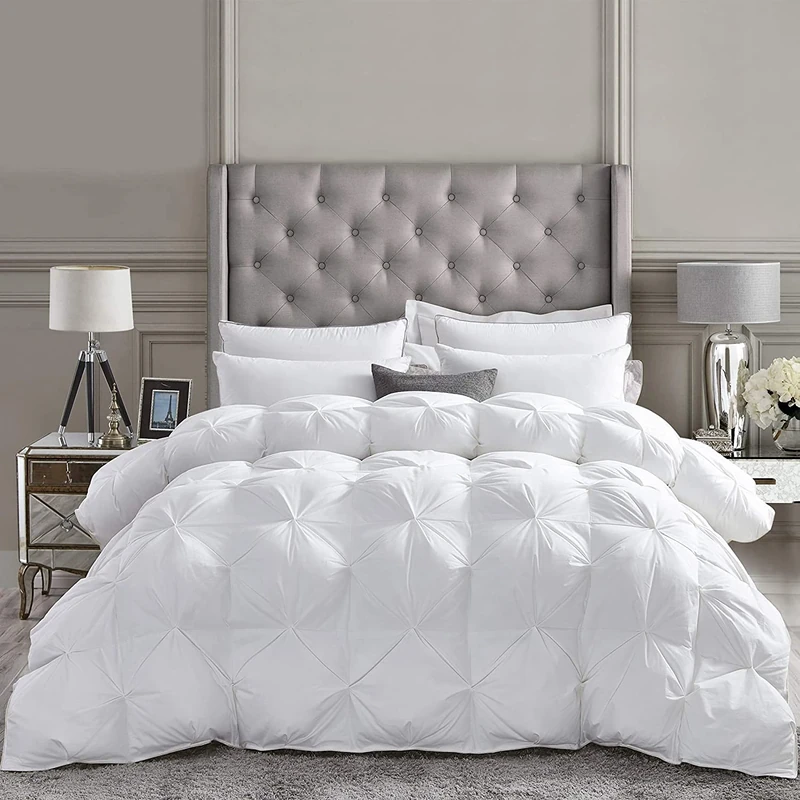 Luxurious Goose Down Feather Fiber Comforter Duvet Insert, Exquisite Pinch Pleat Design, Oversize California King/Cal King White 108 x 98, 100% Egyptian Cotton, 75 oz. Fill Weight, White