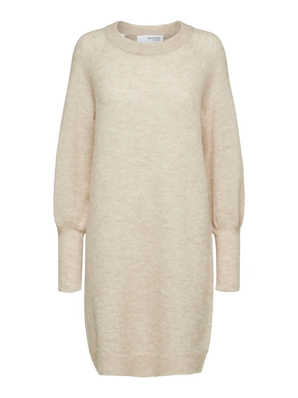 SELECTED FEMME BLACK Women's SLFLULU LS Knit Dress O-Neck B Dress, Birch/Detail:Melange, XL