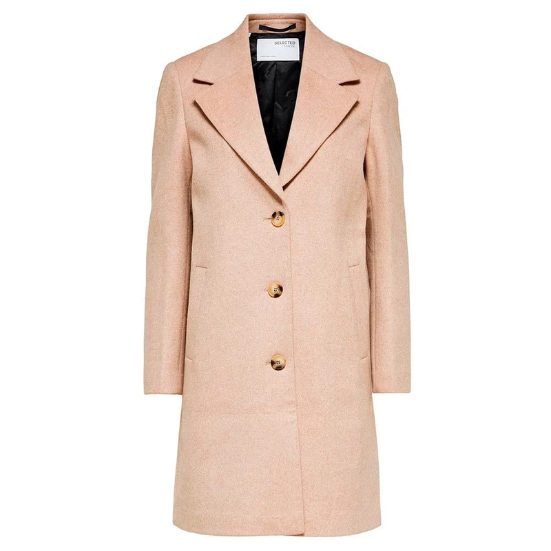 SELECTED FEMME BLACK Women's SLFNEW SASJA Wool Coat B Coat, Beige/Pattern:Melange, 36