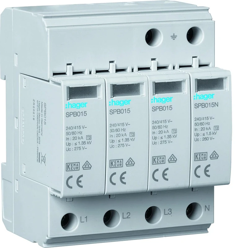 Hager SPB413 Surge Arrester T2 4P 40kA TT/TNS Durable Protection