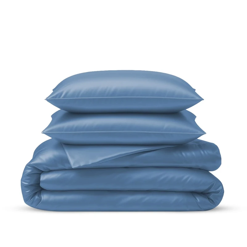 LINENWALAS 100% Organic Bamboo 3-Piece Duvet Cover Set with Zipper and Corner Ties- Softest Cool Bamboo Bedding Christmas Duvet Cover Super King Size (Superking, Bahamas Blue)