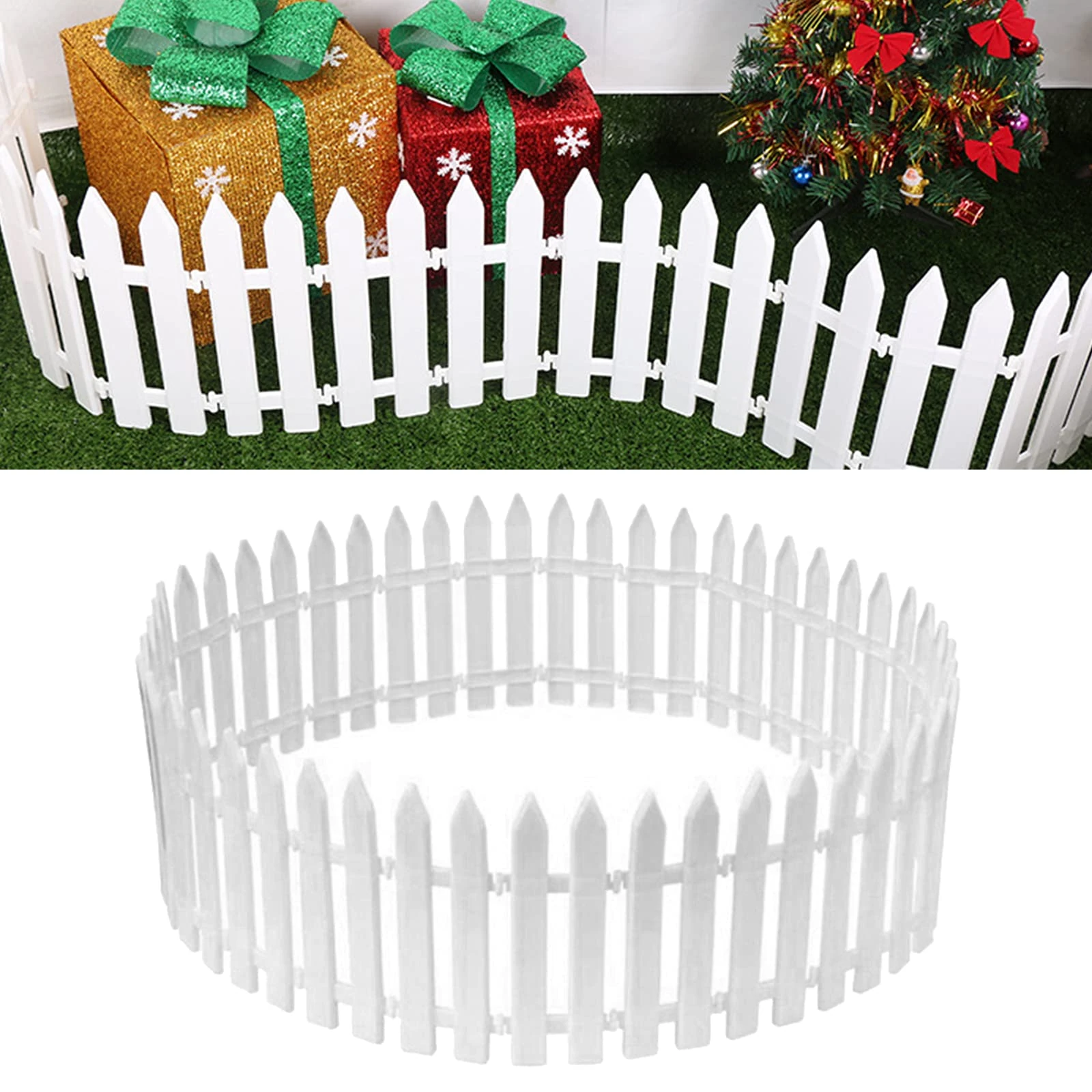 20 Pcs Christmas Tree Fence - White Plastic Picket Fence for Xmas Tree, Home, Garden, Wedding, Party Decoration
