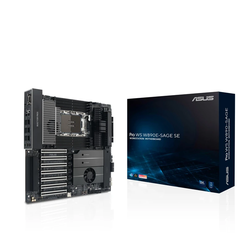 ASUS PRO WS W890E-SAGE SE, Intel Motherboard for Work Station, 16+(2+2)+1+2 Power Stages, PCIe 5.0 x16, M.2 Slot, MCIO, SlimSAS, Dual 10GB LAN, Remote Management, USB-C Ports, Black