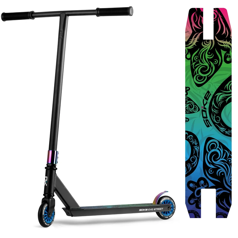 Stunt Scooter SOKE Pro Street Neo | Chrome Kick Scooter with ABEC 9 | Ball Bearing Scooter Adult and Children SOKE | Various Designs Available | Size: 100 x 24 mm