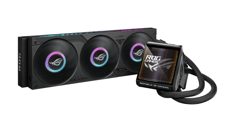 ASUS ROG Strix LC IV 360 ARGB LCD CPU Liquid Heatsink, Q-Connector for Easy Installation, Powerful Pump, 5.8" IPS LCD Screen, Three ROG ARGB Fans, Aura Edge, Black