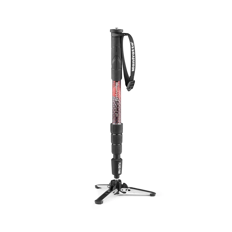 Manfrotto Element MII Video Aluminium Fluid Monopod, Slim and Lightweight, Loads up to 16kg, Foldable Fluid Base, 4 Sections, Twist Locks, for Mirrorless and DSLR cameras Red