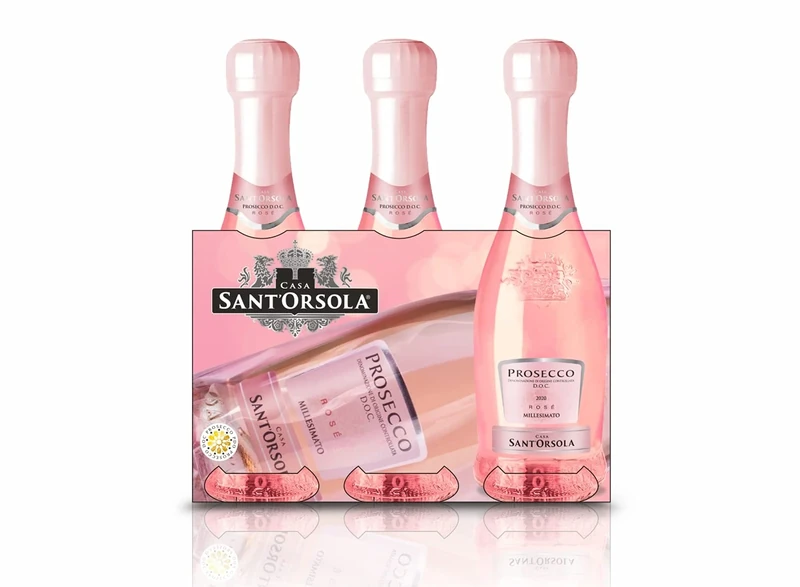 Sant'Orsola Prosecco DOC Extra Dry Millesimato Rosè Sparkling Italian Wine Baby Pack, 3 x 200ml