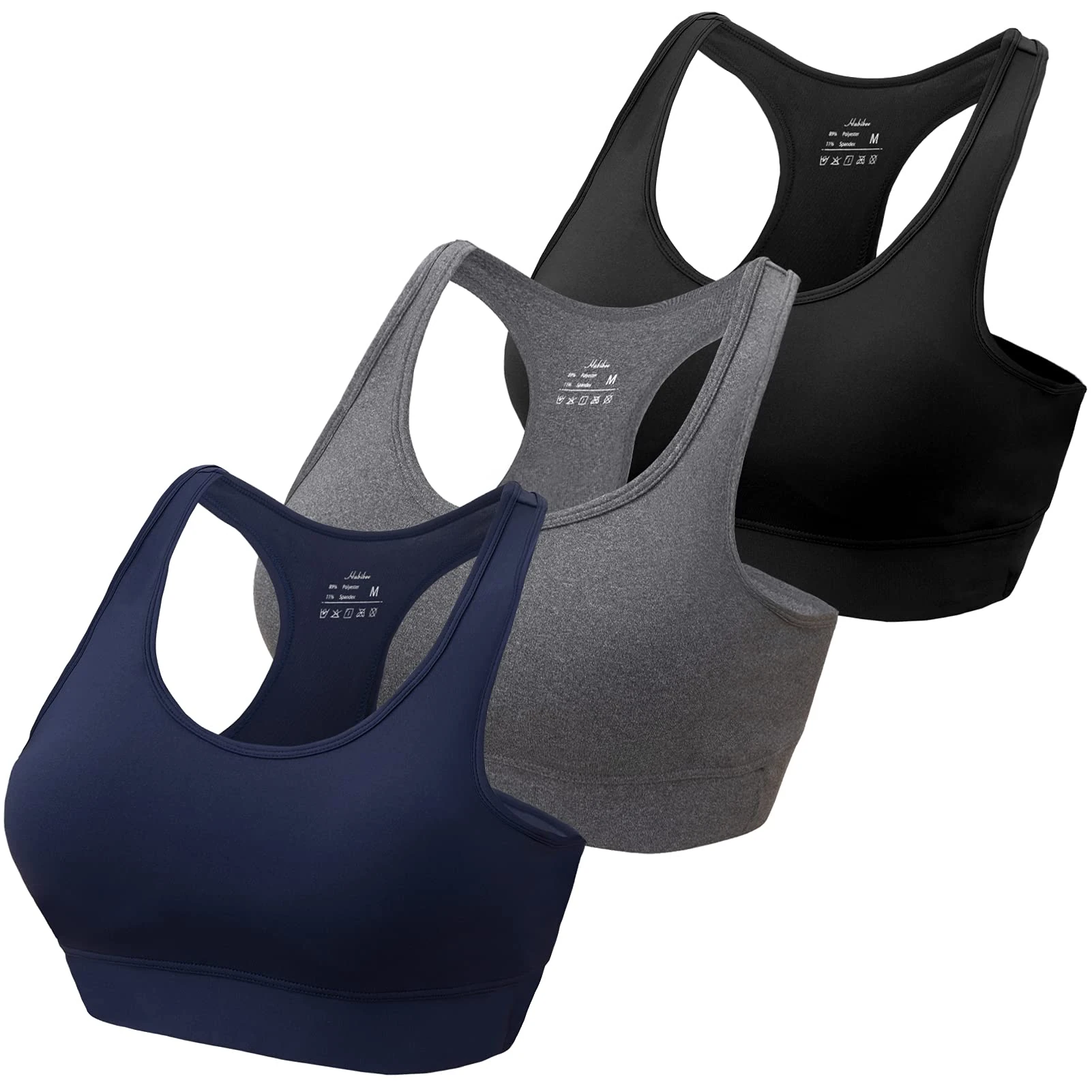 HBselect 3 Pack Comfort Racer Back Sports Bras for Women UK with Removable Pads, Wireless Seamless Plus Size Sleep Bras for Girls in Yoga Bralette Running Leisure Crop Gym Stretch Tops Vest