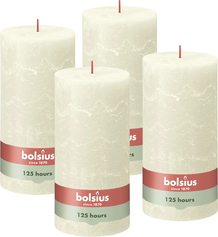 Bolsius Rustic Pillar Candle XXL - Ivory - Set of 4 - Long Burning Time 125 Hours - Unscented - Includes Natural Vegan Wax - Without Palm Oil - 20 x 10 cm