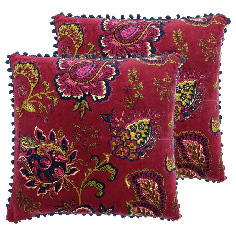 Paoletti Malisa Polyester Filled Cushions (Twin Pack), Cotton, Pomegranate - Image 1