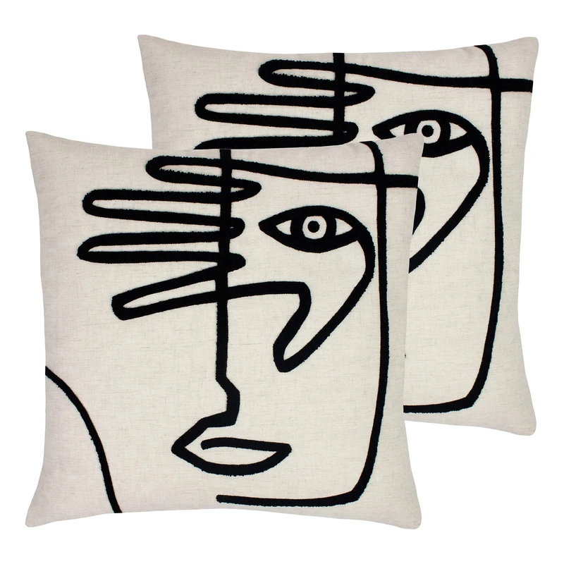 furn. Mono Face Twin Pack Feather Filled Cushions, Linen, 50 x 50cm