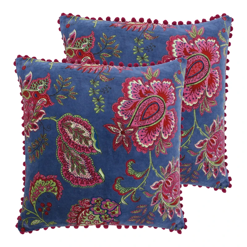 Paoletti Malisa Twin Pack Feather Filled Cushions, Smoke Blue, 50 x 50cm - Image 1