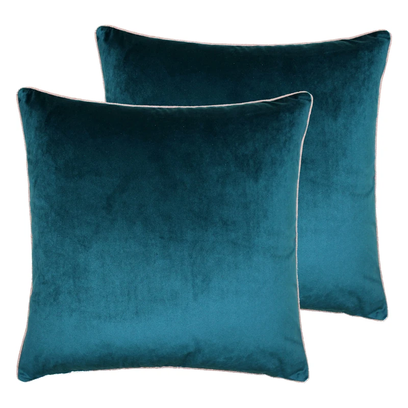 Paoletti Meridian Feather Filled Cushions (Twin Pack), Polyester, Teal/Blush