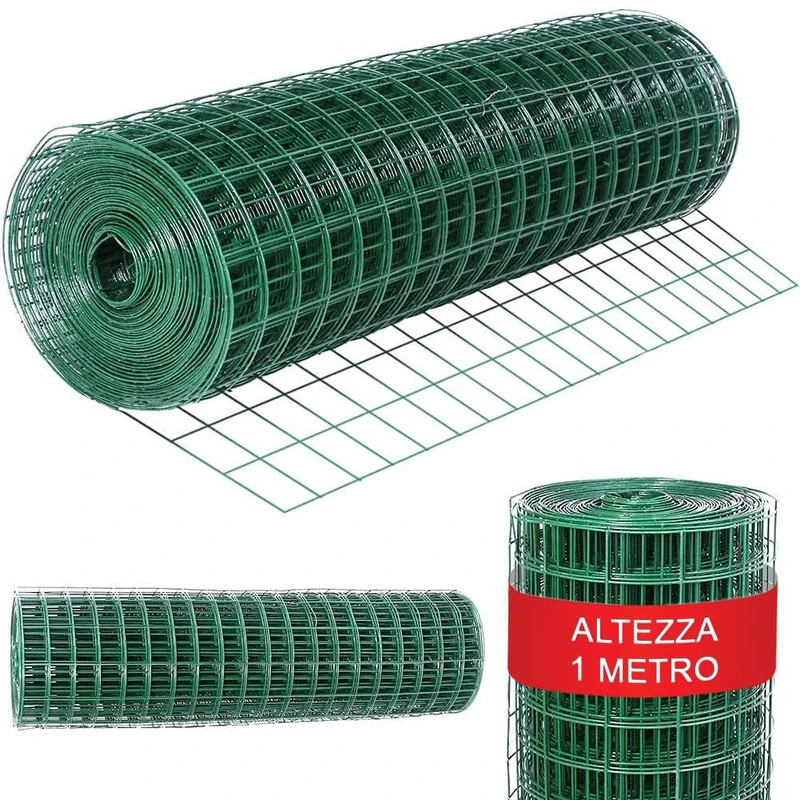 Bakaji Welded Wire Mesh Height 100 cm Length 25 m Mesh 50 x 75 mm Galvanised for Fence and Cages Metal Animals DIY Gardening Green
