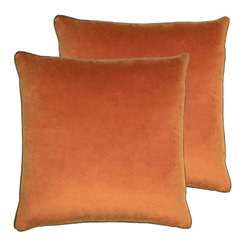 Paoletti Meridian Twin Pack Feather Filled Cushions, Polyester, Pumpkin/Mocha, 55 x 55cm