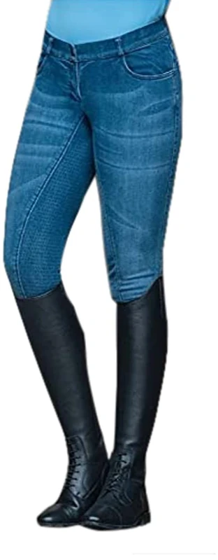 Hkm Children's Riding Breeches Silicone Full Seat Denim Light Blue Denim 140 - Image 1