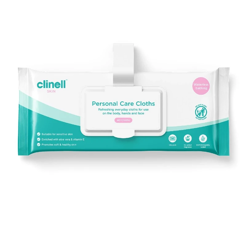 Clinell Skin Personal Care Wipes - Pack of 24 - 40 per Pack (960) -Dermatologically Tested, Rinse Free, Cleansing Wipes Ideal for Patient Use - White